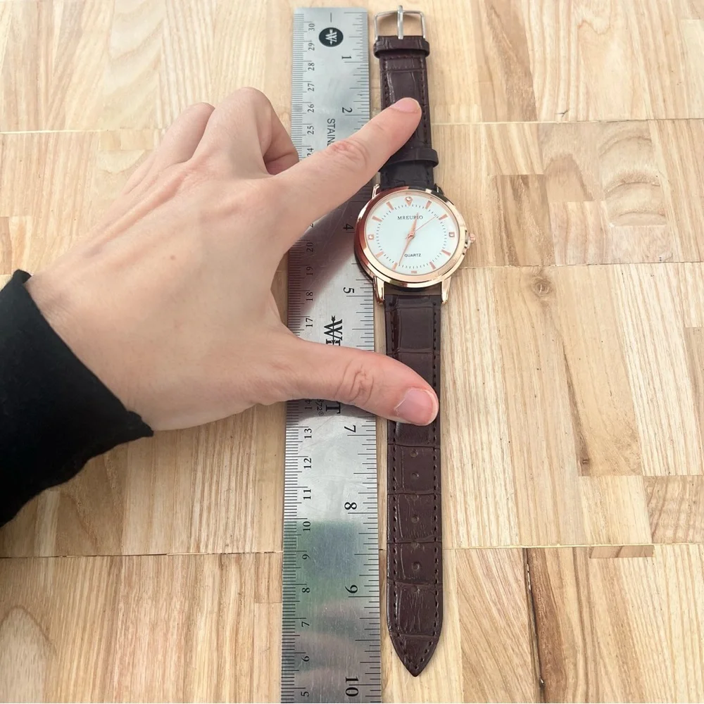 NIB Mreurio mens rose gold tone brown leather dress watch NEW BATTERY